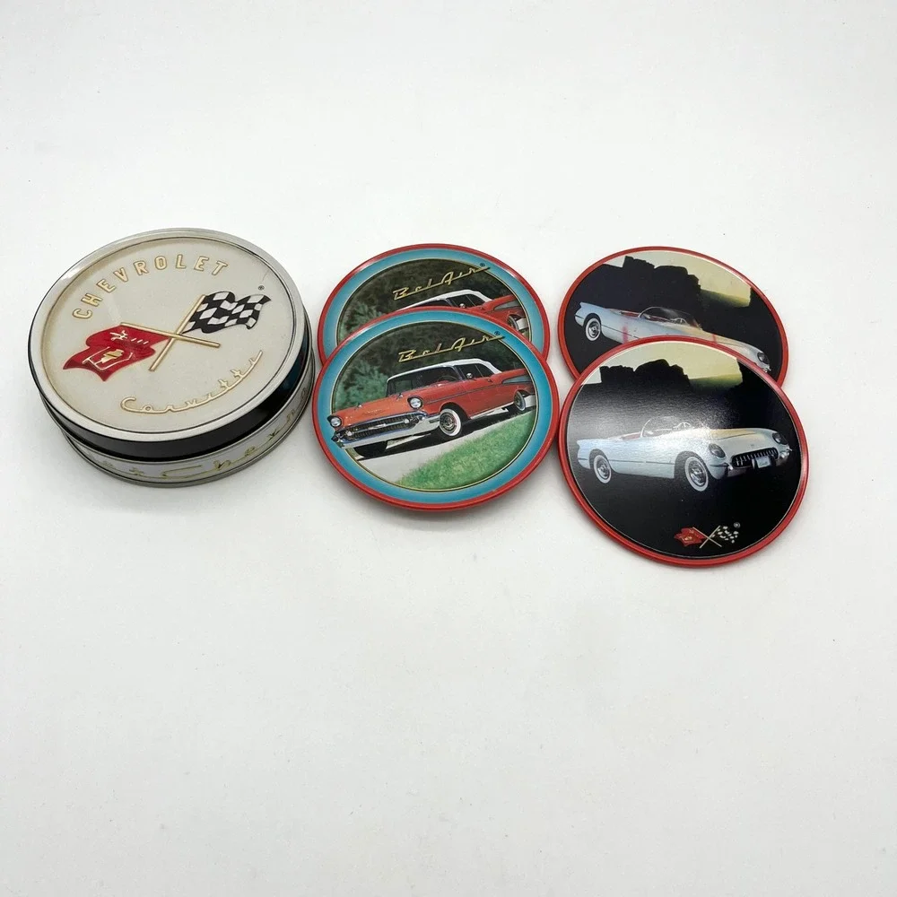 Chevrolet‎ Corvette Bel Air Coasters Set of 4 with Tin Case Car Theme